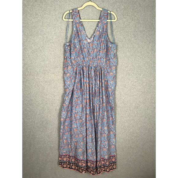Lucky Brand Dress Womens Plus 1X Blue Maxi Floral Western Peasant Cottage Flowy - Picture 1 of 10